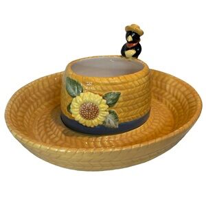 Papal Giftware Sunflower Yellow Ceramic Straw Hat Chip & Dip Bowl